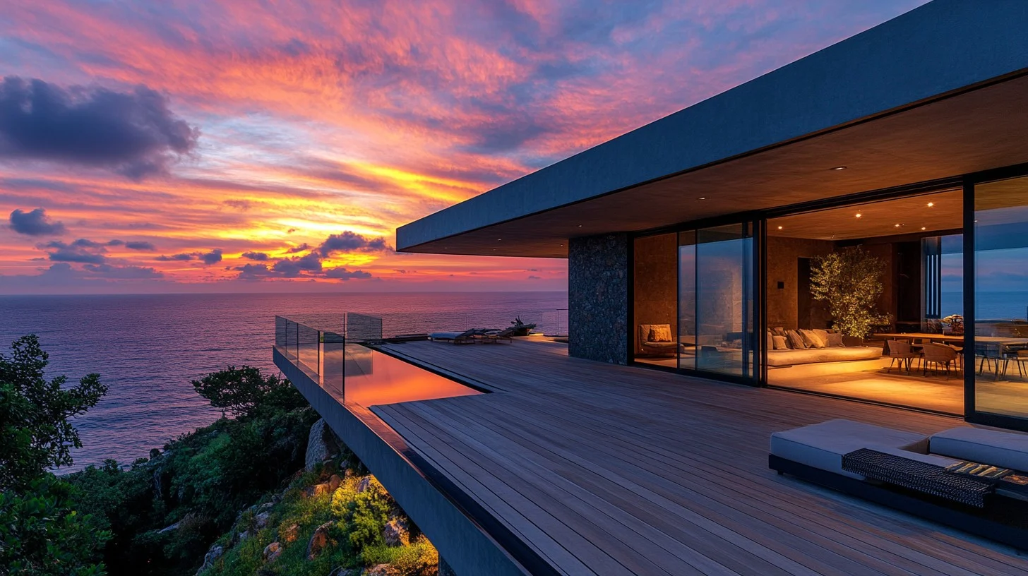 Luxury oceanfront property with sunset view